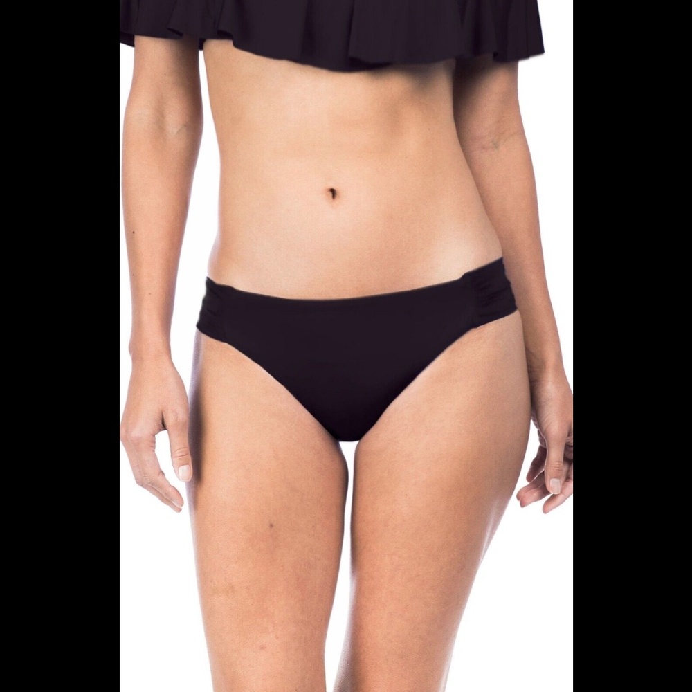 NEW Trina Turk Shirred Tab Side‎ Bikini Bottoms Black [SZ 6 ]
